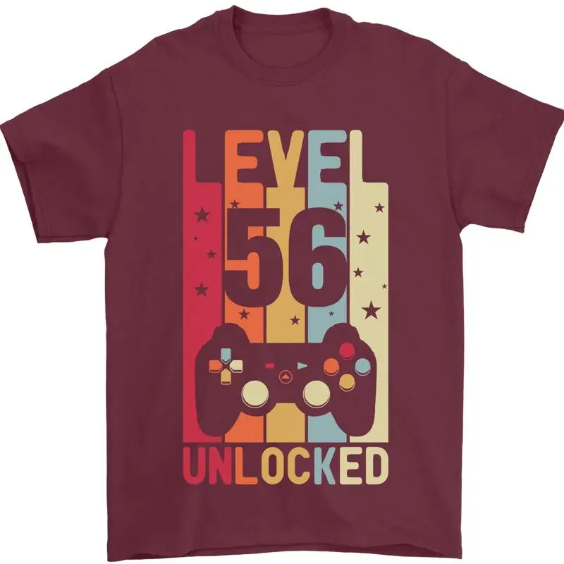 تي شيرت عيد الميلاد الخامس والخمسين لمستوى 56 عامًا من Give Rope للألعاب للرجال مصنوع من القطن بنسبة 100%