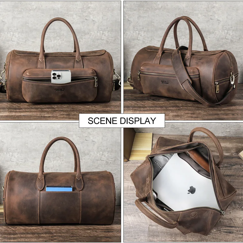 Travel Bag Short Trip Organizer Large Capacity Handbag Genuine Leather Retro Bag Unisex Leisure Travel Leisure Bag Retro