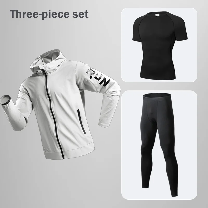 

Men's Quick Dry Running Tracksuit Outdoor Morning Run Training Clothes Jacket Three-Piece Set Fitness Clothing Sports Clothing