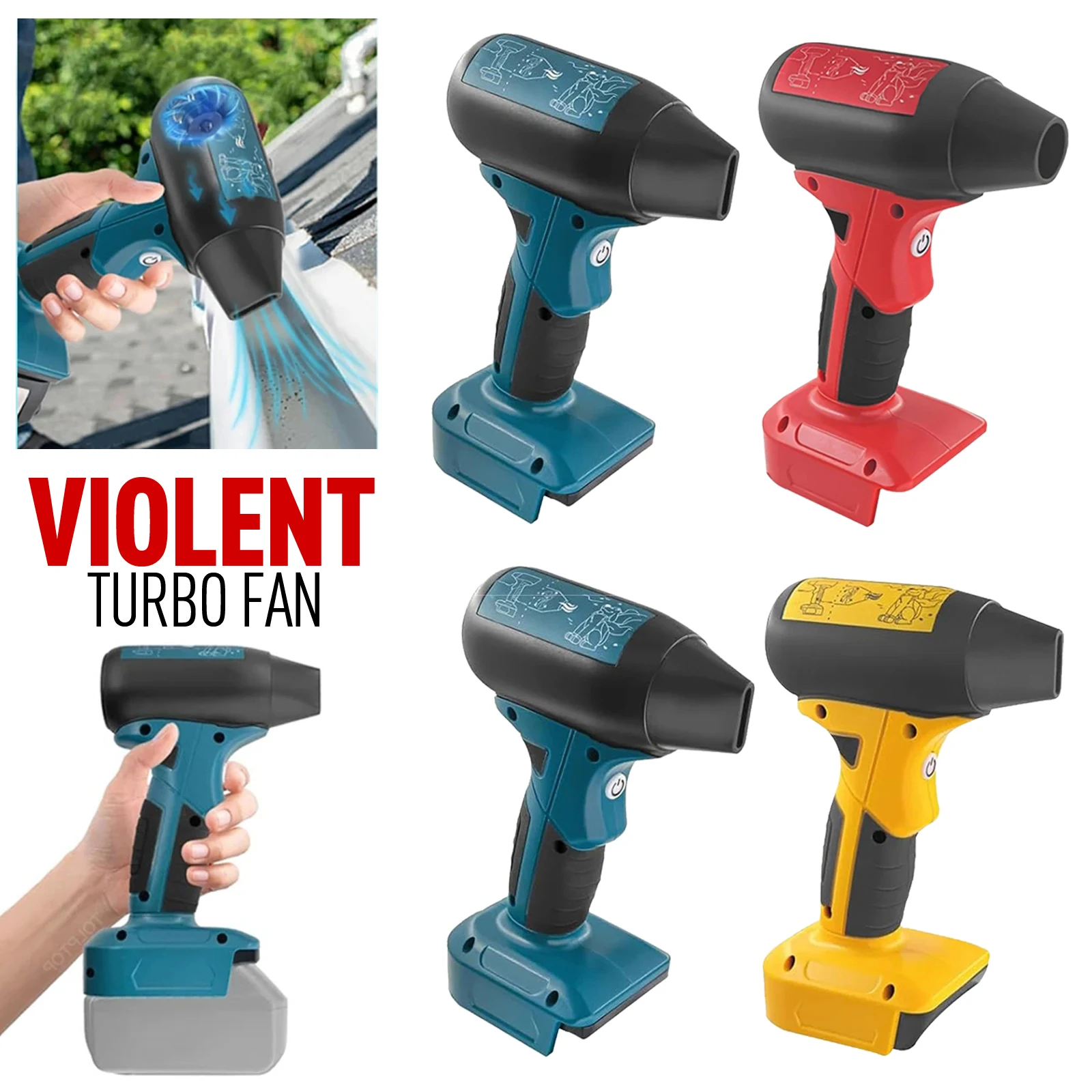 

Portable 4-Speed Jet Blower Violent Turbo Fan For Makita 18V 20V Battery Wireless Handheld Fan 130000 rpm 20W 60W 100W 160W