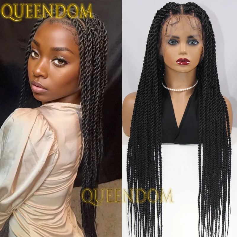 Synthetic Jumbo Box Braid Wig Full Lace Heat Resistant Braids Goddess Wig for African Women 36 Inch Senegalese Twist Braided Wig