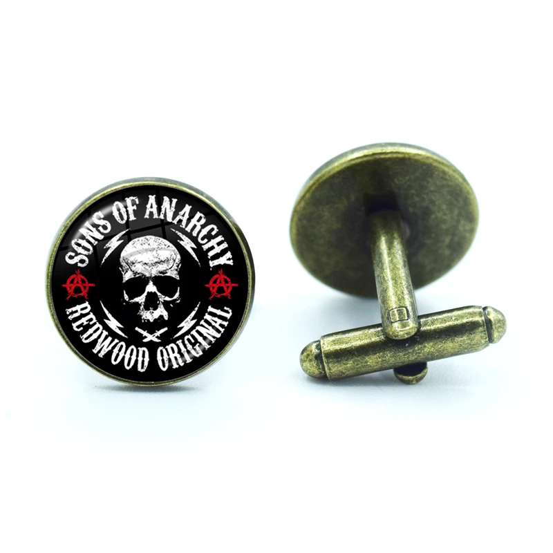 Retro Fashion Sons Of Anarchy LOGO Cufflinks Freedom Symbol Glass Dome Shirt Cuff Links for Men Jewelry Accessories