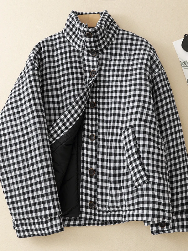 Thiened Cotton Jaet Commute Classic Plaid Warm Stand Collar Brand Tailored Winter Outerwear Korean Sle Long Sve
