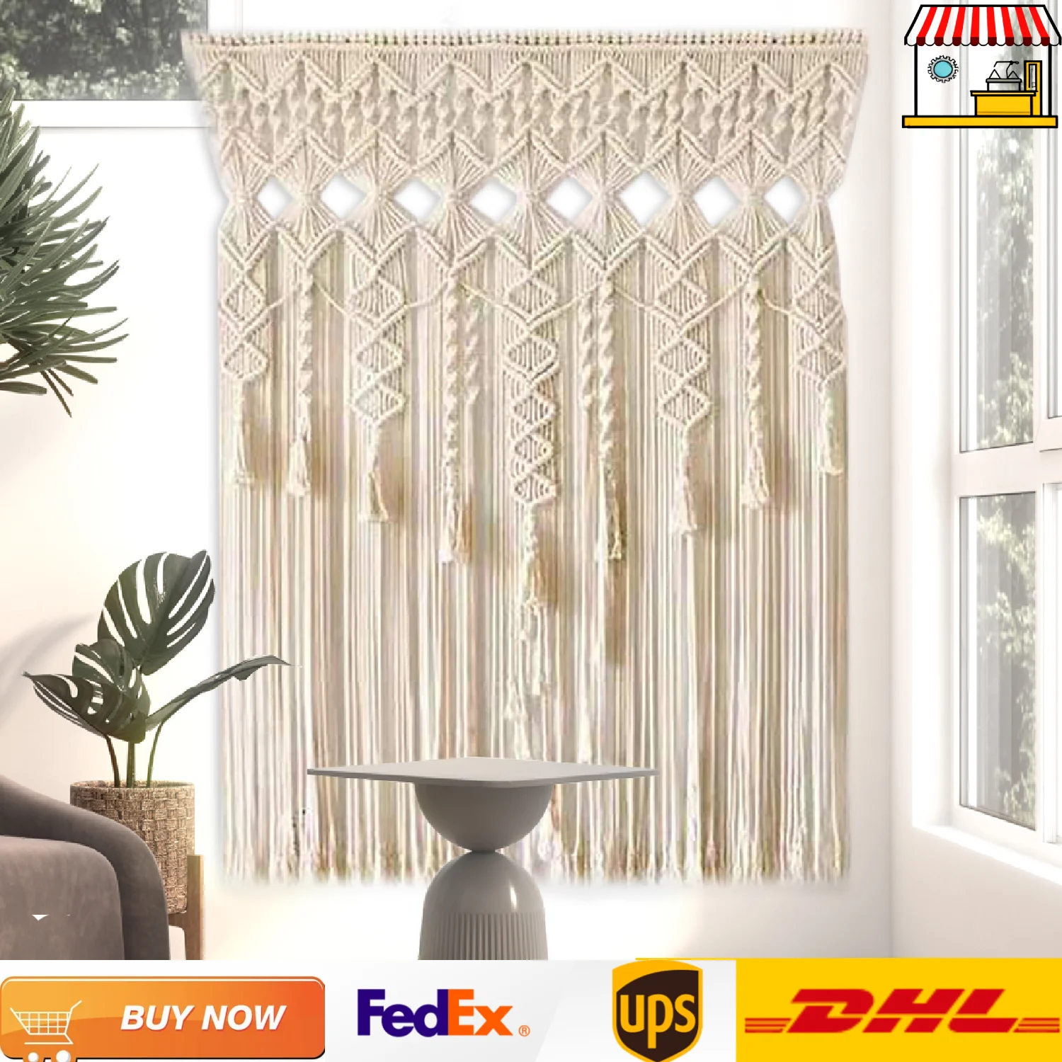

Macrame Curtains Beige Handmade Tapestry Wall Hanging Decoration Window Curtains