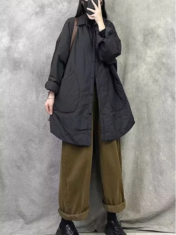 

Retro Sle Mid-Length Coat Jaet Women's Faion Cotton Outerwear Slim Fit Loose Large Size Winter New Arrival