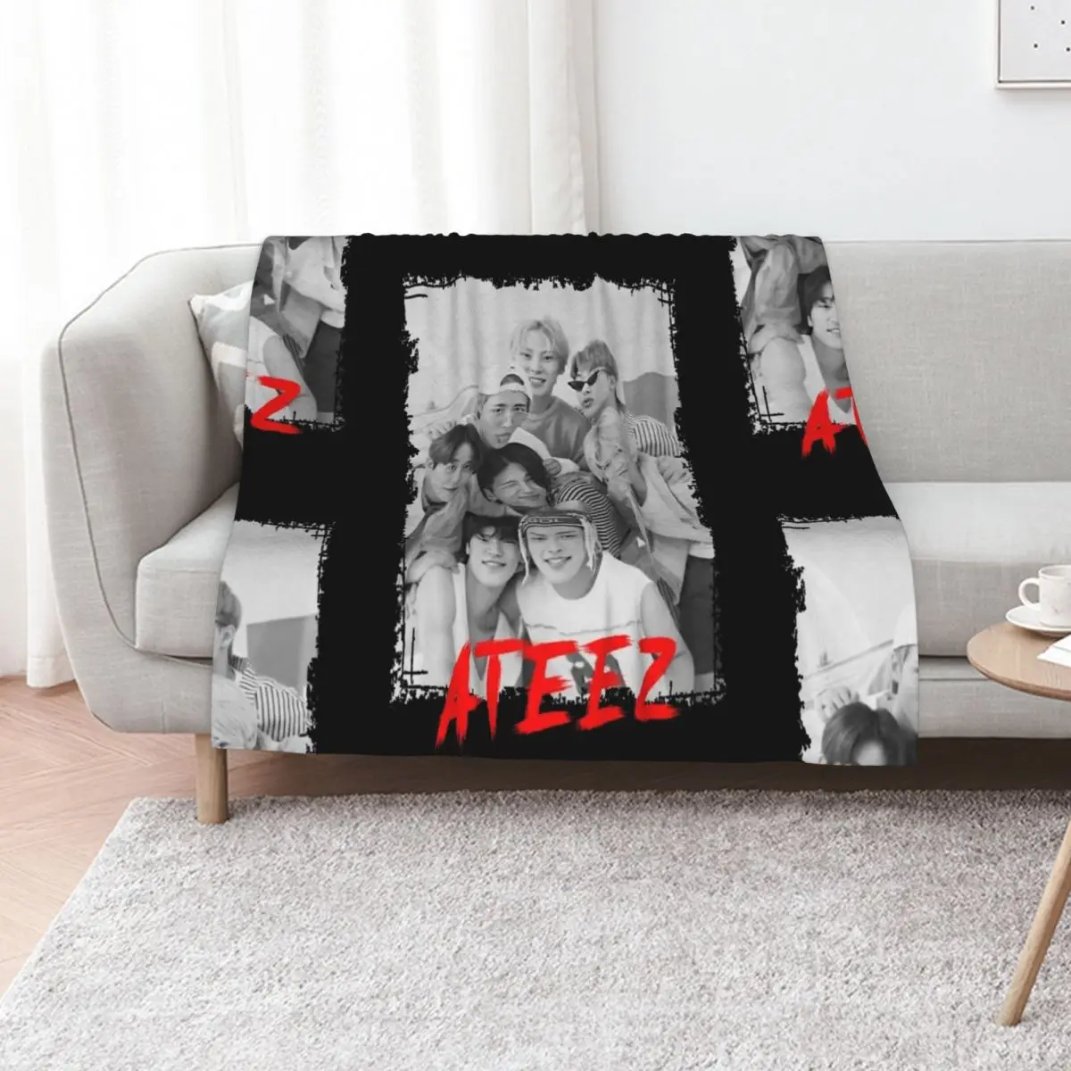ATEEZ Kpop Group Members Black and White Kpop RGB Color Design Throw Blanket Bed anime Beautifuls Weighted Hairy Blankets
