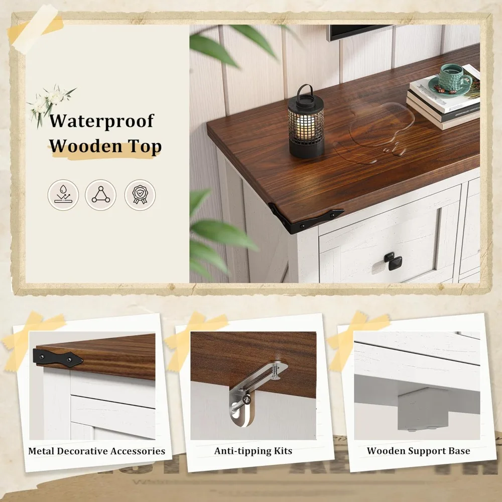 خزانة أنيقة على طراز المزرعة الخشبية ذات 8 أدراج للتلفزيون والتخزين في غرفة النوم أو المدخل أو المدخل