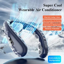 New Portable Neck Fan 5200mAh Neck Air Conditioner Rechargeable Semiconductor Cooling Fan Outdoor Personal Fan Wearable Cooler