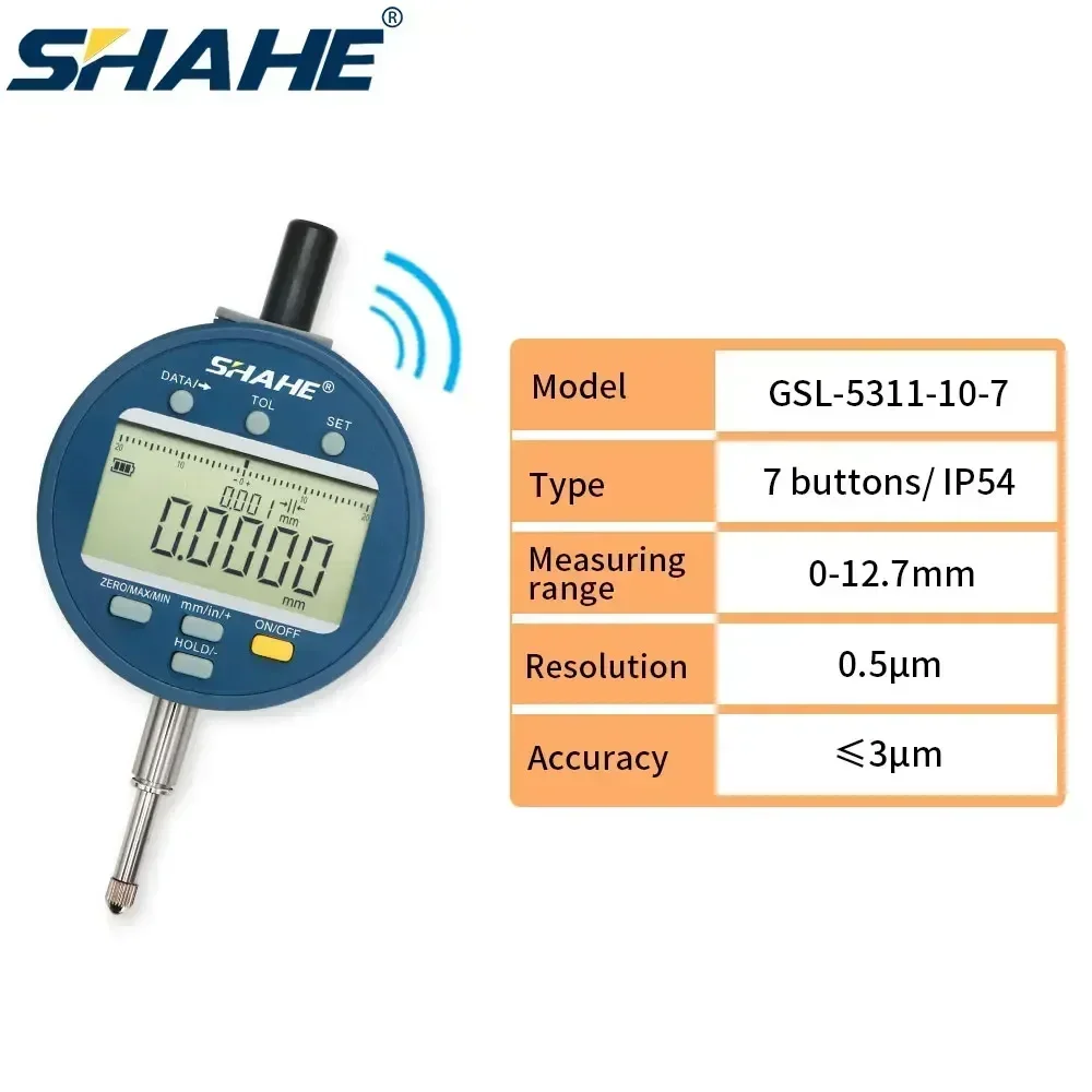 SHAHE 0.5μm Resolution Wireless Digital Indicator 0-12.7 /25.4/50.8mm Dial Test Gauge IP54/IP65 Measuring Tools