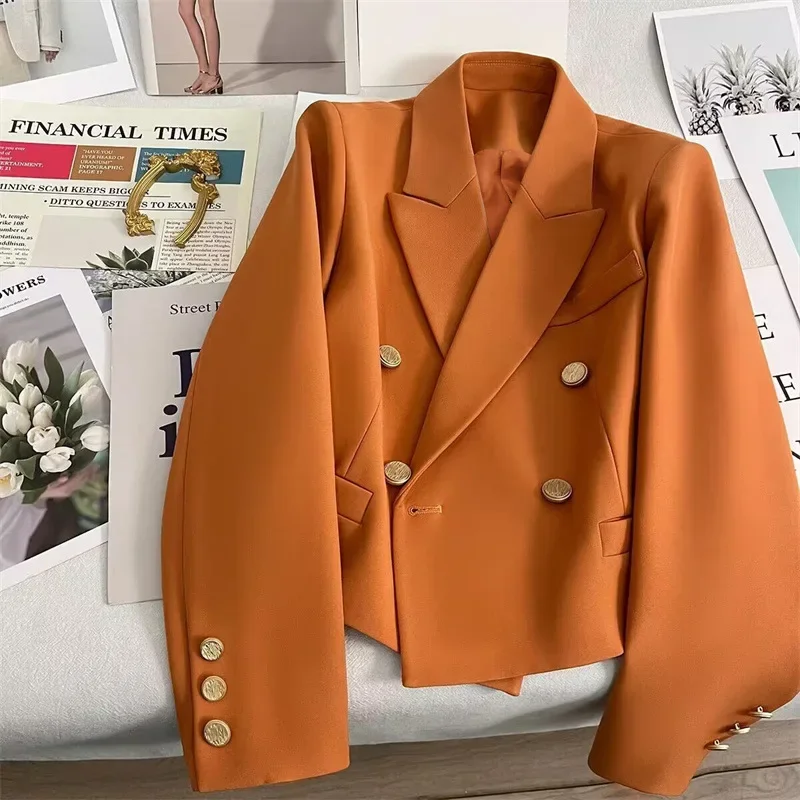 Nuovo autunno nuovo in breve blazer da donna moda coreana manica lunga giacca elegante ufficio Casual donna arancione top cappotto