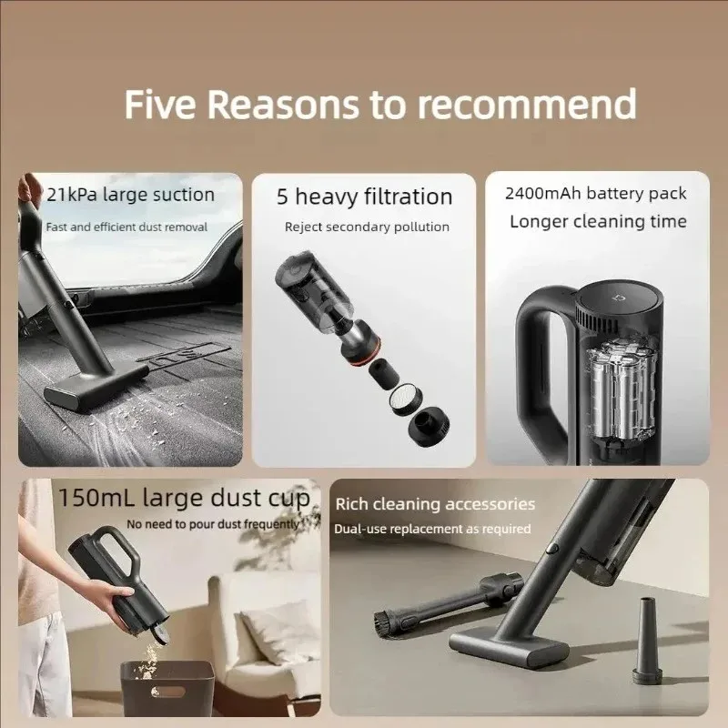 NEW MIJIA Car Vacuum Cleaner 21kPa Suction 150mL Dust Cup 2400mAh Battery Washable Filter Element For Car Cleaning view 2