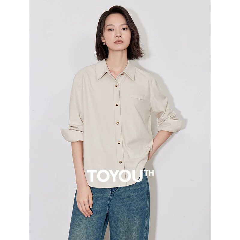 TOYOUTH Women Blouse Shirt 2024 Autumn New Corduroy Turn Down Collar Single Breasted Long Sleeve Office Lady Vintage Tops