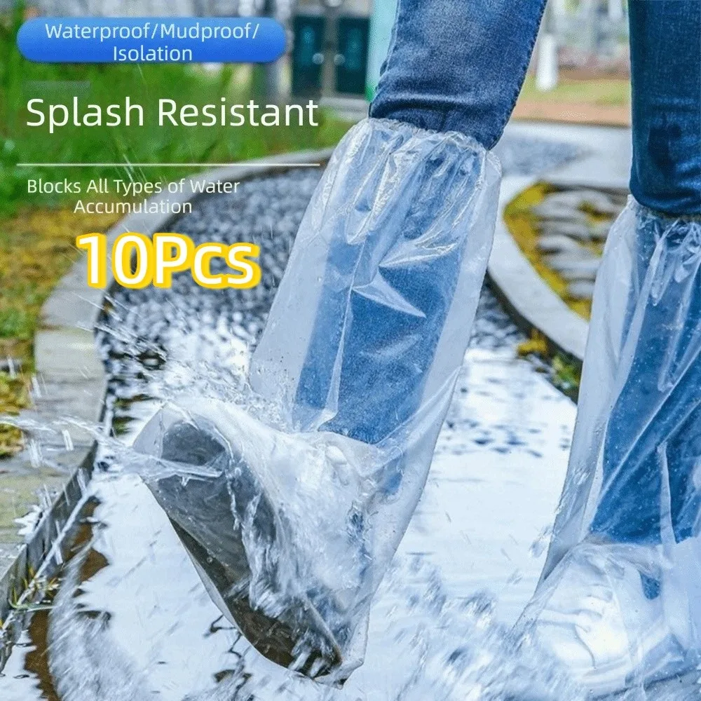10Pcs Sandproof Disposable Rain Shoe Cover Transparent Waterproof Shoe Covers Non-Slip Durable Isolation Foot Cover Rainy Days