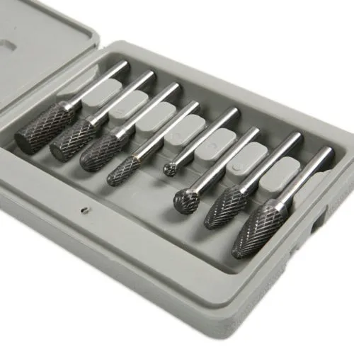 8Pcs Set Double Cut Carbide Rotary Burrs Bit CNC Engraving 1/4\