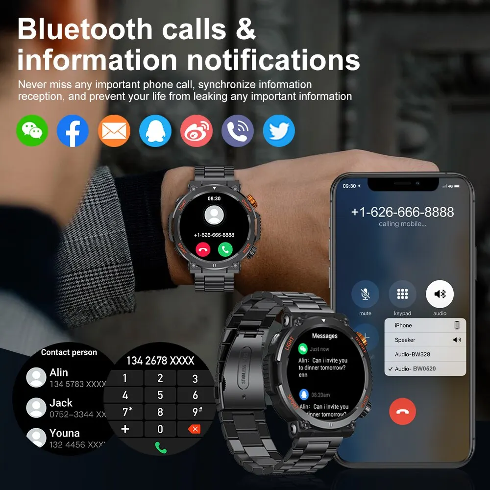 2024 outdoor smartwatch for men BT phone 1.46 inch compass Heart rate monitor sleep tracker watches 100sports mode fitness watch