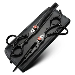 7.0 inch black hair scissors, Japanese 440C steel cutting scissors and thinning scissors