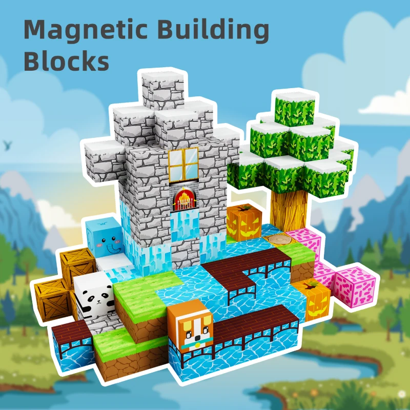 Puzzle z motywem zamku dla chłopców i dziewczynek w wieku 3-6 lat, edukacyjne magnetyczne klocki konstrukcyjne dla dzieci.