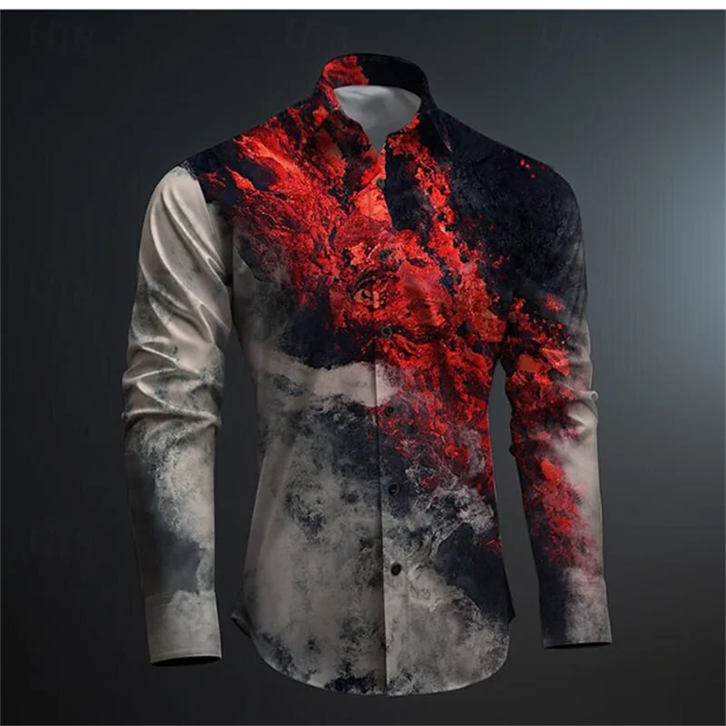 

Men's splash ink graffiti irregular red 2024 new retro casual outdoor shirt soft and comfortable plus size