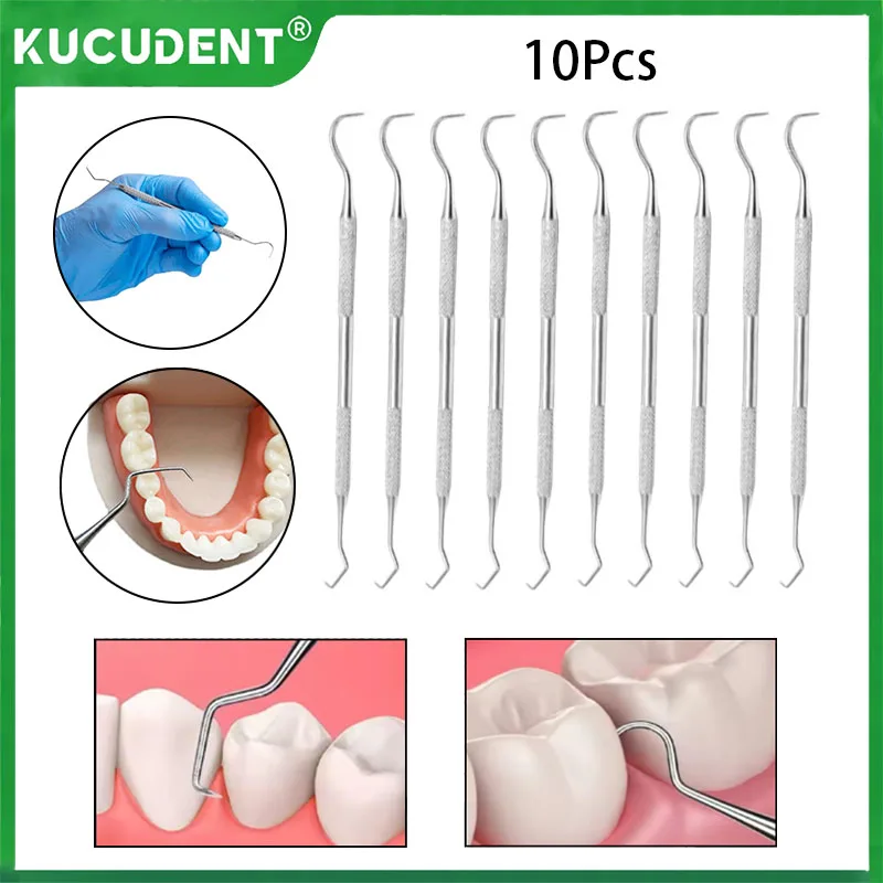 

10Pcs Double Hook Teeth Dental Explorer Probe Stainless Steel Tooth Clean Hygiene Explorer Probe Hook Tartar Scraper Remover Too