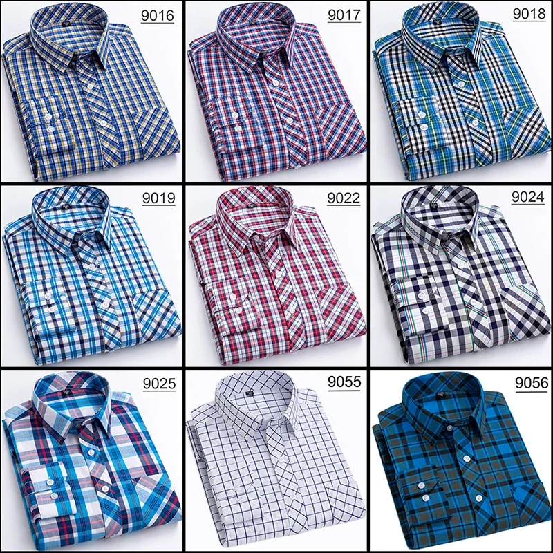 2024 Thin Fit Turn Down Collar New  Young Men\'s Plaid Long Sleeve Checked Shirts Cotton Daily Casual Plus Size Men Clothing