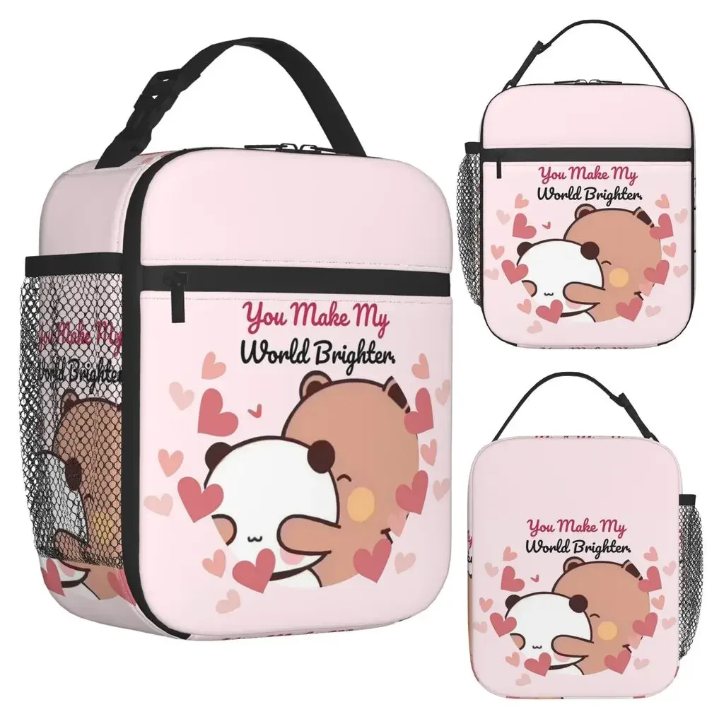 Panda Bear And Brownie True Love Happy Birthday BUBU DUDU Insulated Lunch Bag for Women Kids Food Boxes Thermal Lunch Box Tote