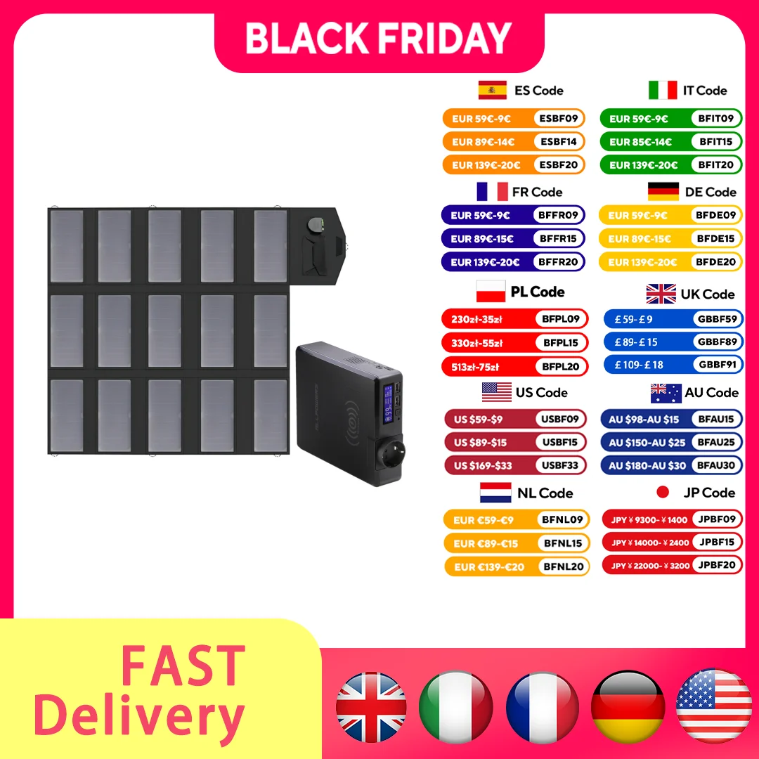 ALLPOWERS-Panneau Solaire Pliable Portable, Chargeur de Batterie, Générateur 100W, Powerstation pour Camping, Voyage, 200W ALLPOWERS-Panneau Solaire Pliable Portable, Chargeur de Batterie, Générateur 100W, Powerstation pour Camping, Voyage, 200W