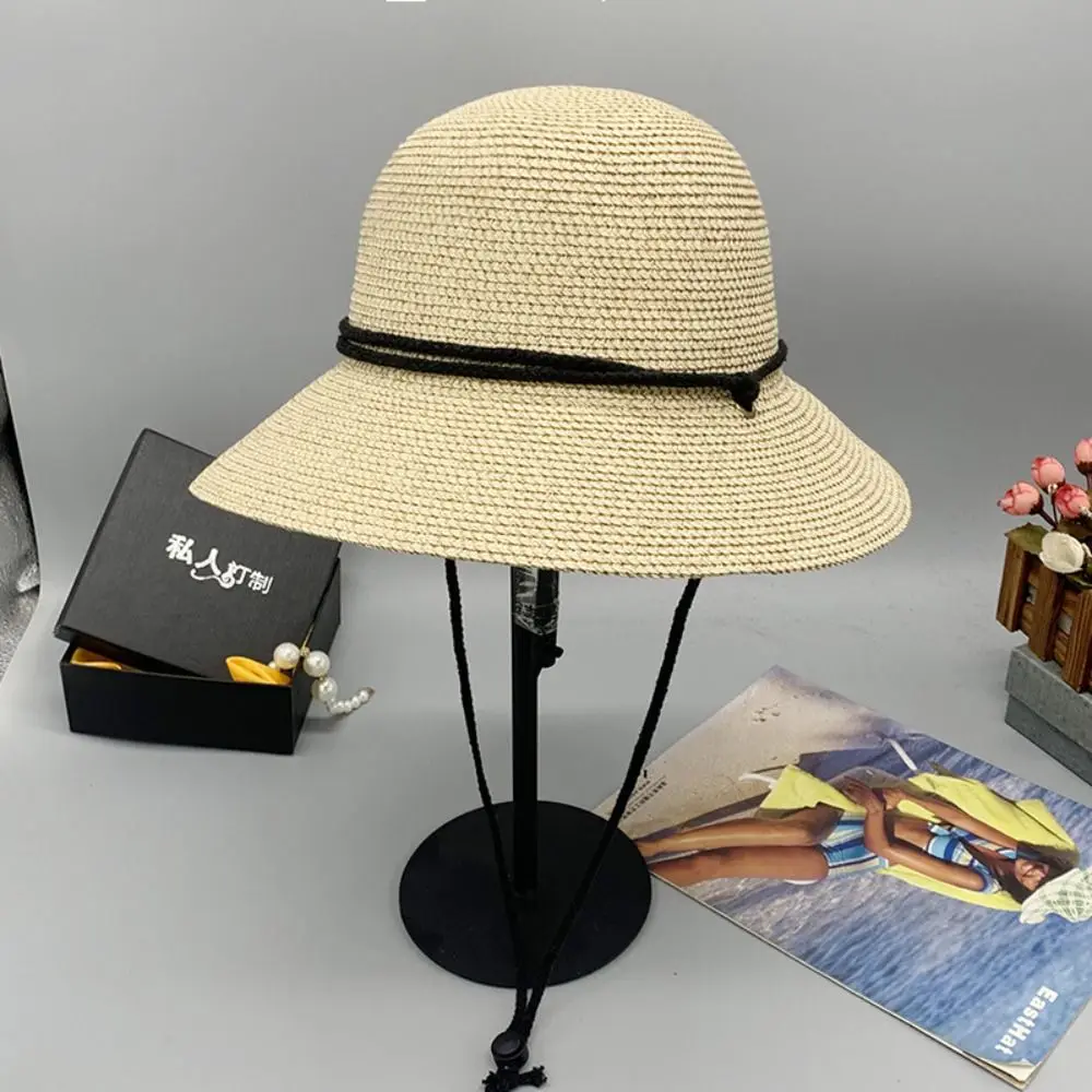 

Fashion Summer Straw Bucket Hat Wide Brim UV Protection Women's Straw Hat Foldable Sunscreen Visor Cap Men Women