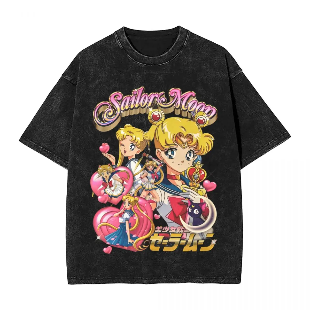 Sailors Moons Vintage Washed T Shirt Men Women 100% Cotton Casual T-Shirt O Neck Anime Tees Short Sleeve Clothes Plus Size