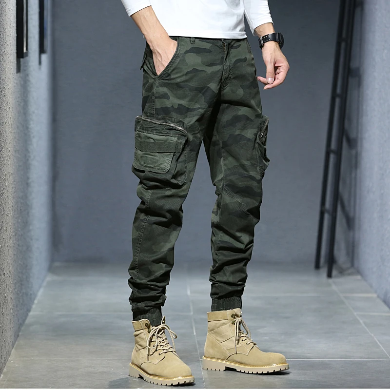 Spring and Autumn Men's Casual Fashion Work Pants Fashion Brand Casual Wear resistant Multi pocket Straight leg Work Pants