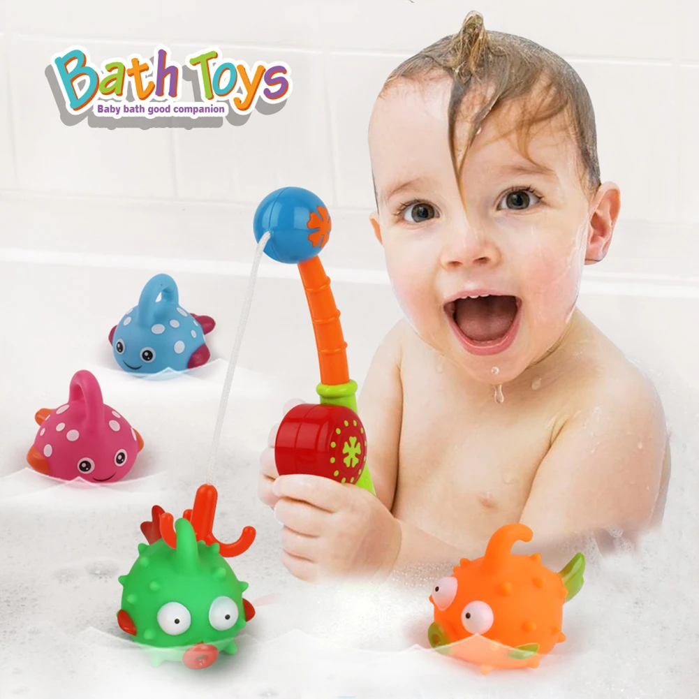 8pcs/12pcs Baby Bath Toys Fishing Game Bath Time Wind-up Swimming Whale Water Shower Toy For Children Gifts