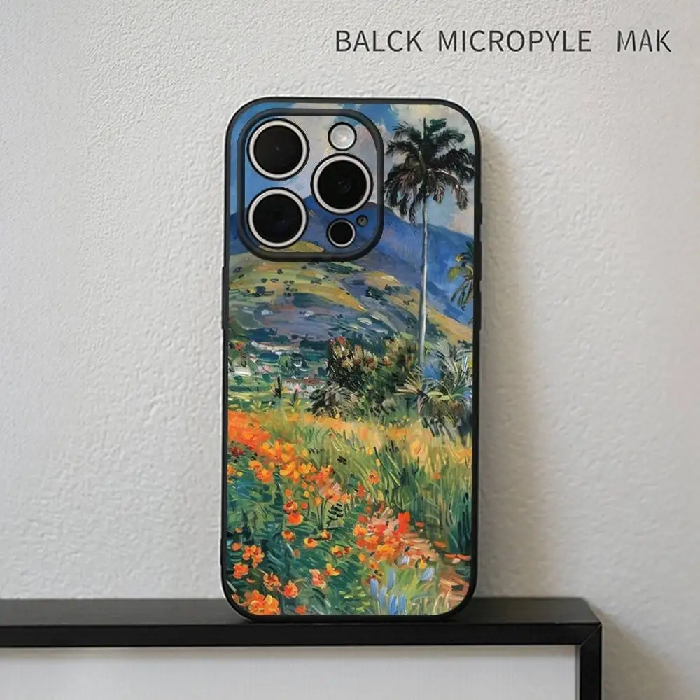 C-Claude Monet Garden Paint Phone Case para iPhone17,16,15,14,13,12,11 Plus,Pro Max Soft Black Cover