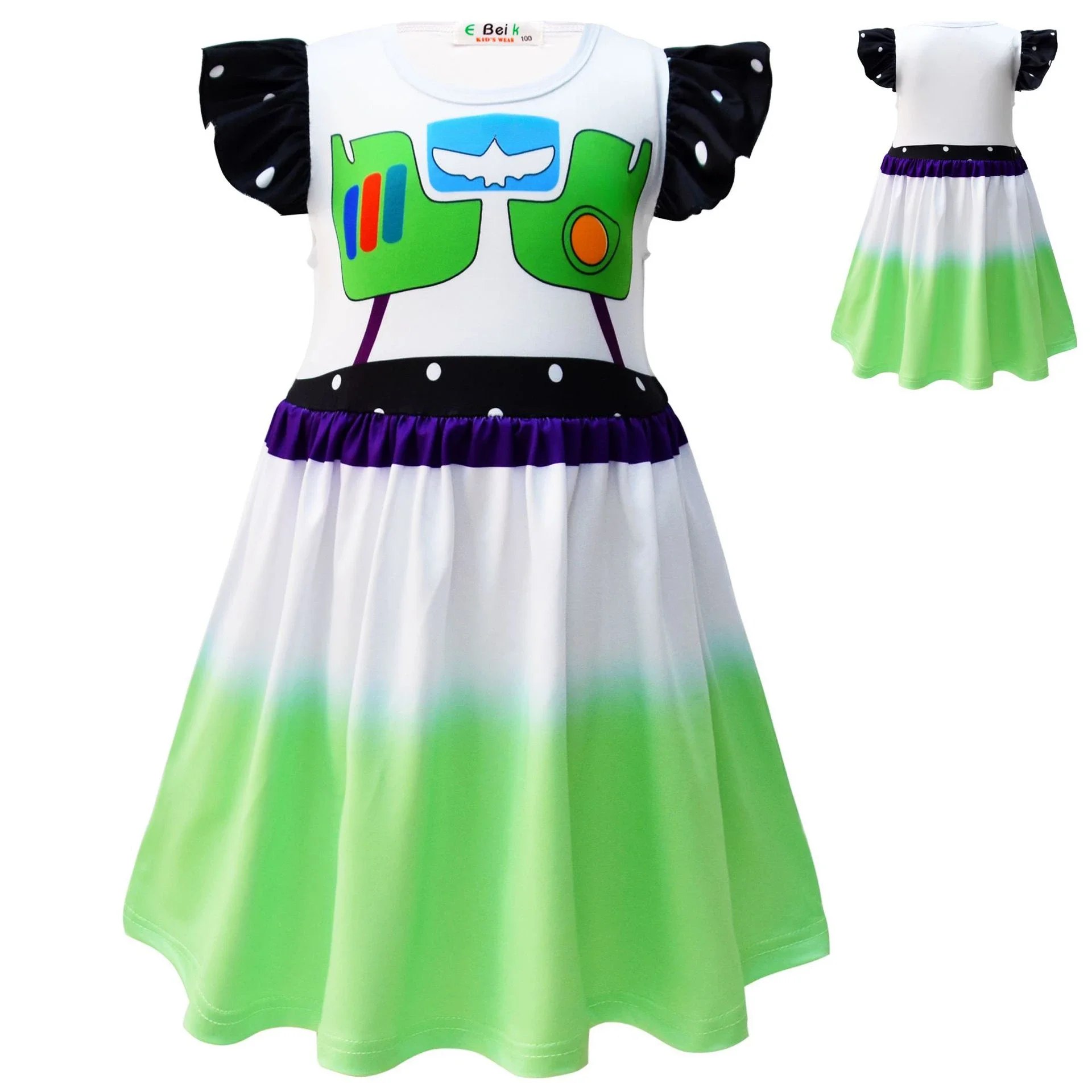 Kids Girls Anime Cartoon Pilot Print Dress Outfit Halloween Cosplay Costume