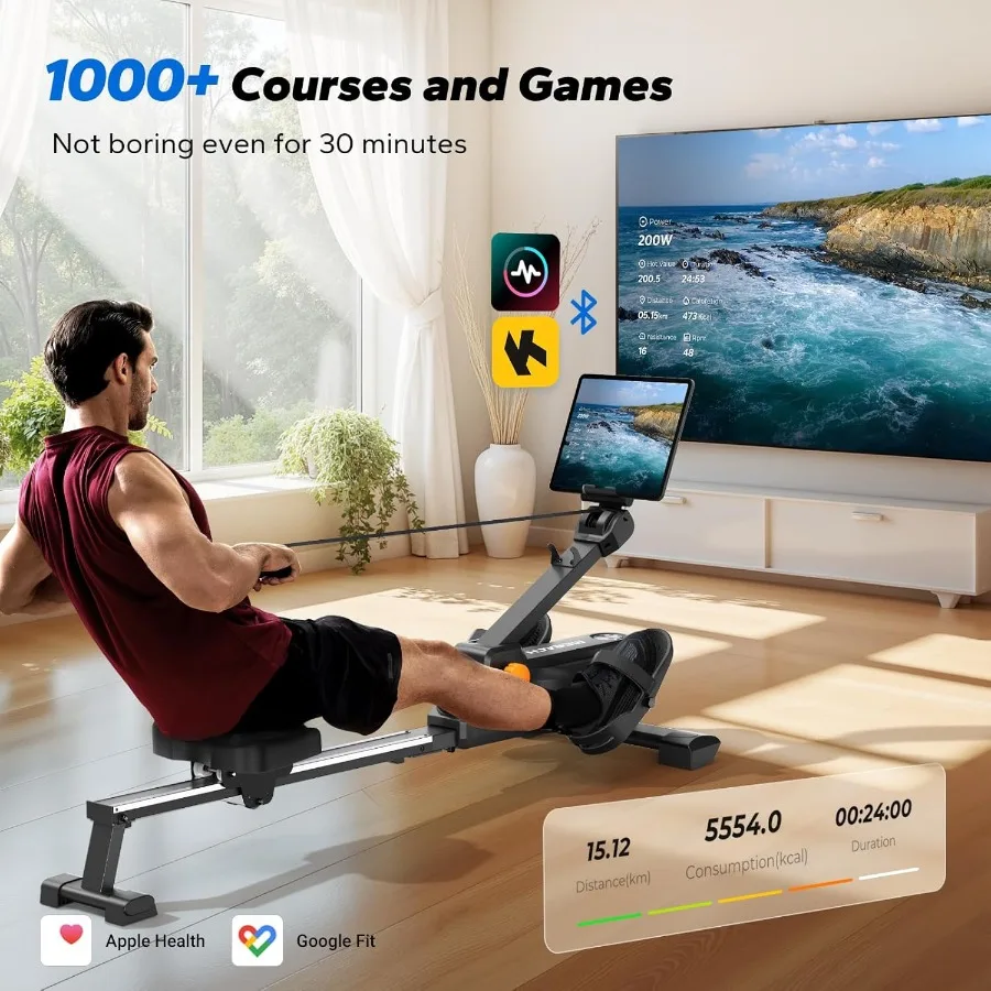 آلات التجديف القابلة للطي للمنزل، آلة التجديف المغناطيسية ذات 16 مستوى، صف مدمج يوفر مساحة 20%، سعة تحميل 350 رطلًا