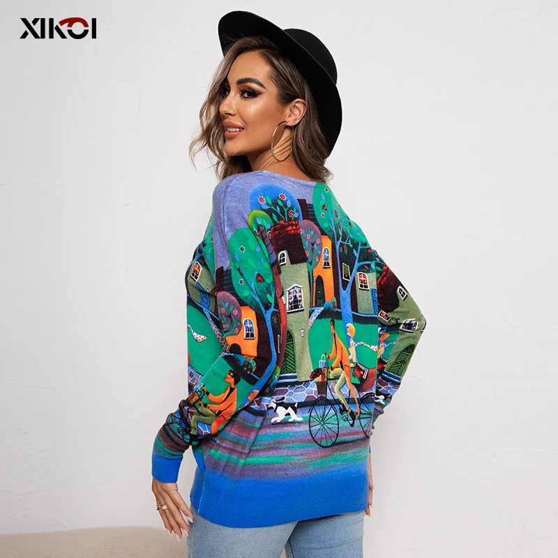 XIKOI 2022 Women Knitted Sweater Fashion Oversized Pullovers Casual Loose O Neck Ladies Winter Loose Long SleeveTops 6383