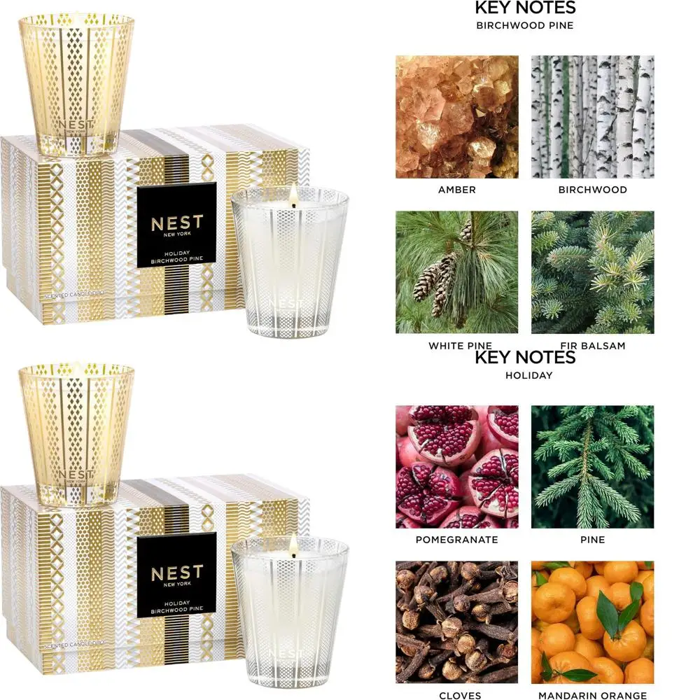 

60-Hour Classic Christmas Scented Candles - Holiday & Birchwood Pine, Reusable Glass