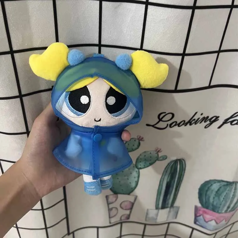 The Powerpuff Girls لطيف الكرتون أنيمي الطرفية الإبداعية موضة معطف واق من المطر فستان لطيف أفخم دمية على ظهره قلادة لعبة هدية