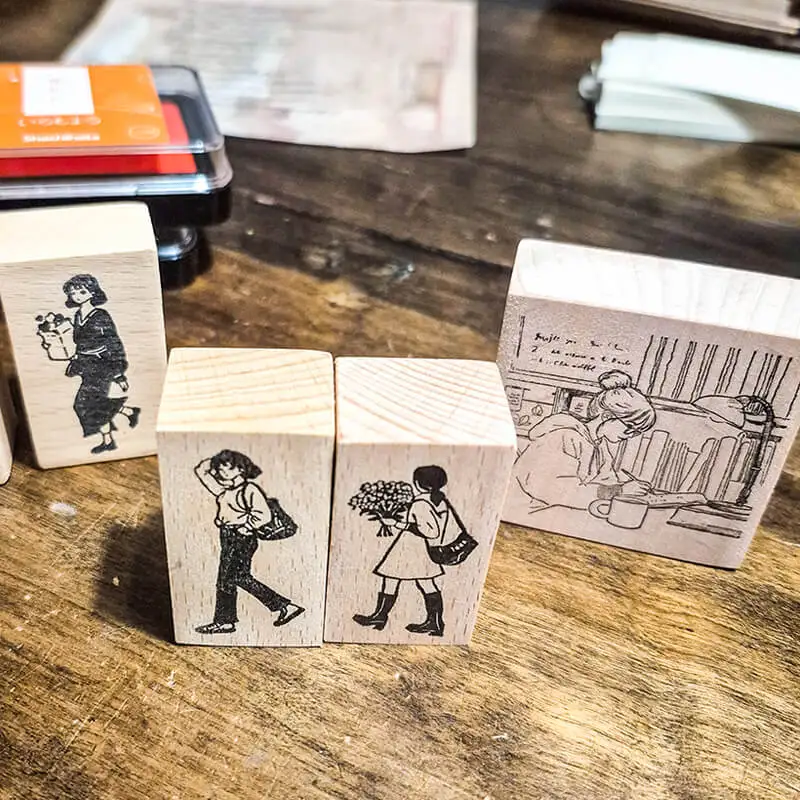 ختم سكرابوكينغ فتاة الحياة اليومية العمل القهوة زهرة التسوق مذكرات الديكور امرأة طوابع خشبية #1