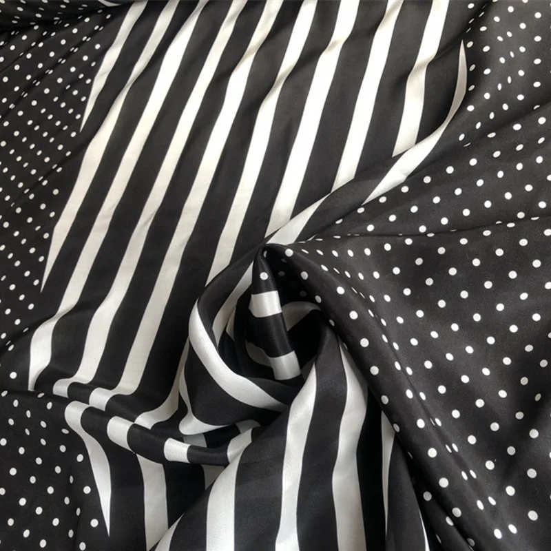 1 meter 100% Mulberry Silk 14 momme Crepe Silk Fabric Stripes Dots Printed 136cm 53