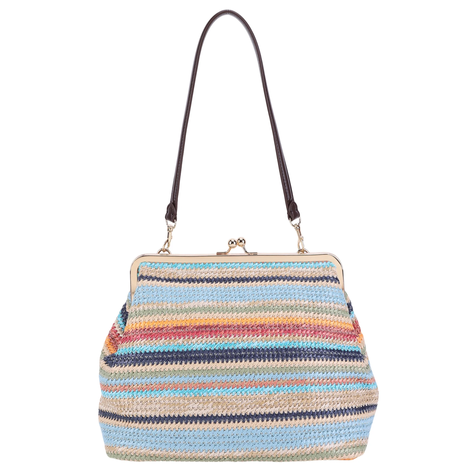 Fashion Large Striped Clip Shell Shoulder Bag for Women Designer PP Straw Handbags Luxury Casual Summer Beach Woven Clutch Bags