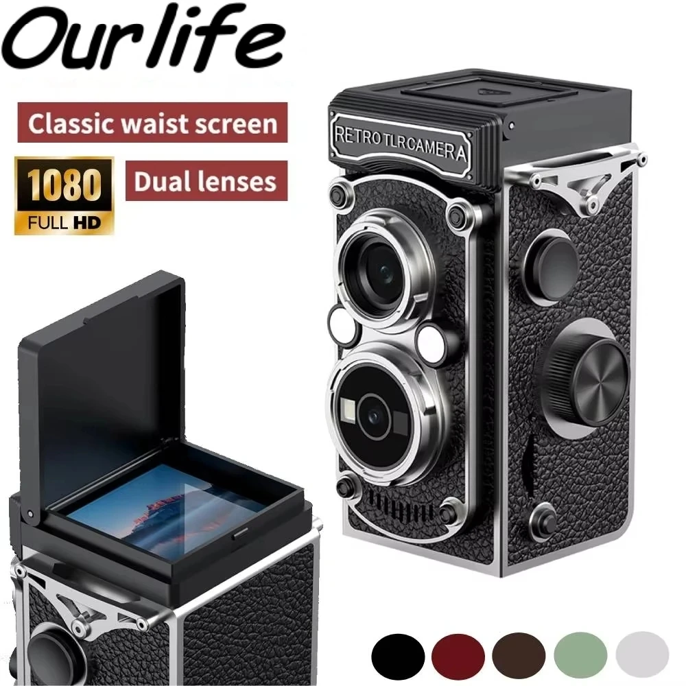 Ourlife Vintage Mini Digitalkamera Autofokus 1080P HD Video Vlogging 1,54 Zoll Retro TLR Tragbare Kamera für Weihnachten Geburtstag