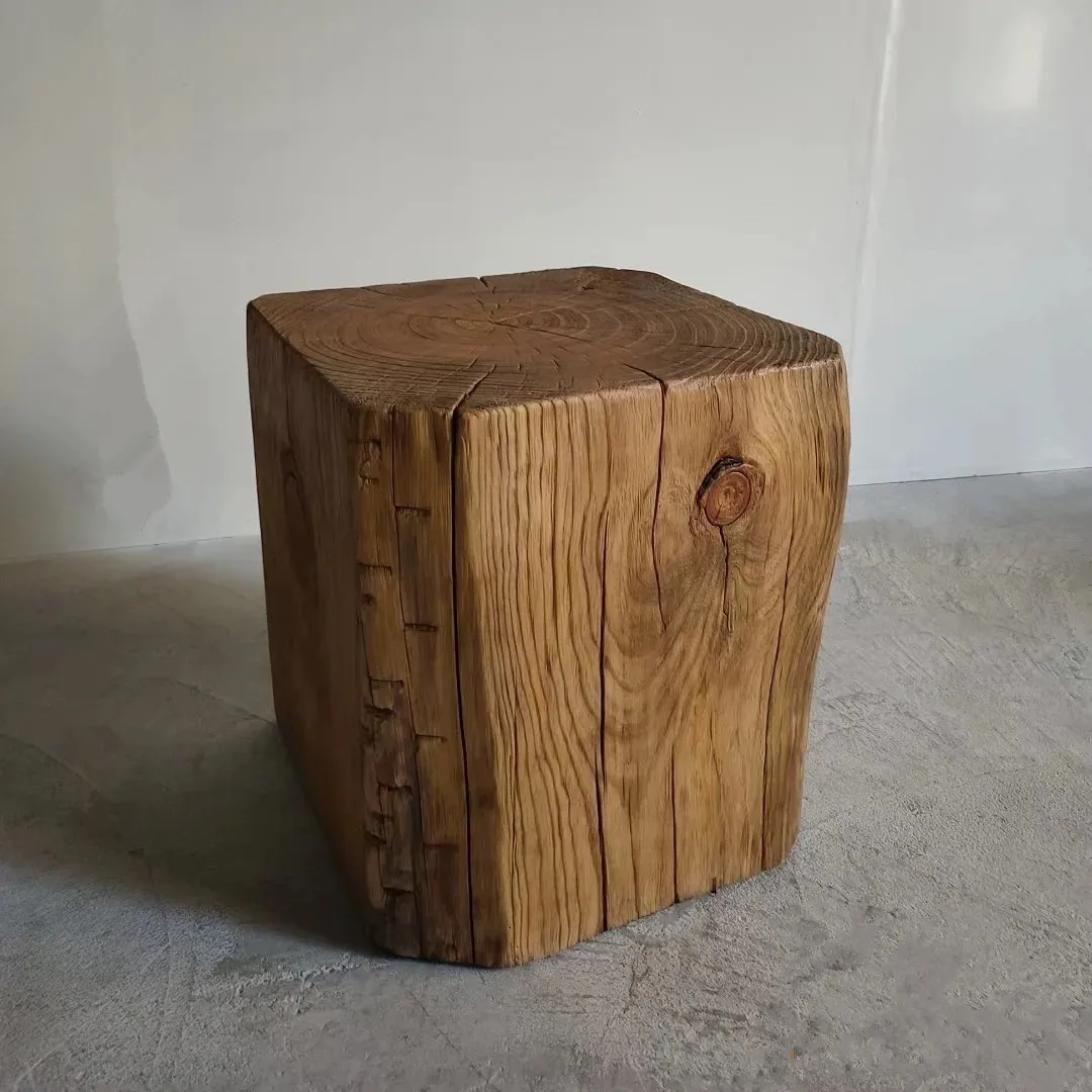 For Solid Wood Tree Stump Stool, Square Log Side Table for Living Room, Rustic Decor Piece