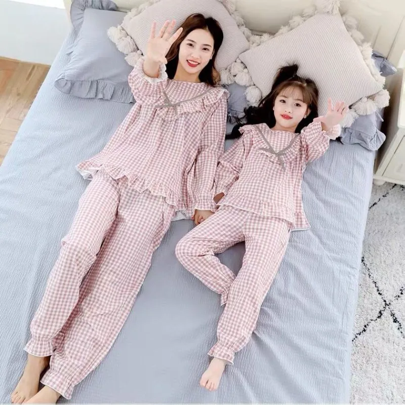 

Kids Girls Pajamas Set 2 Piece Lightweight Spring Autumn Sleepwear Long Sleeve Parent Child Matching Cotton Pajamas for Children