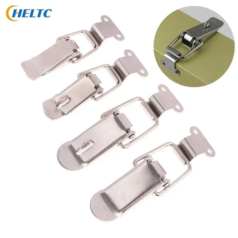 Stainless Steel Spring Loaded Draw Toggle Latch Clamp Clip Silver Hasp Latch Catch Clasp 90 Degrees Duck-mouth Buckle Hook Lock