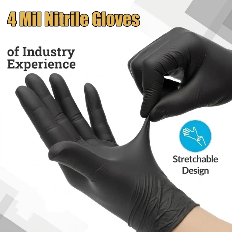 4Mil Black Nitrile Disposable Gloves Latex Free Kitchen Gloves for Cooking Washing Household Cleaning Gardening Esthetician Work
