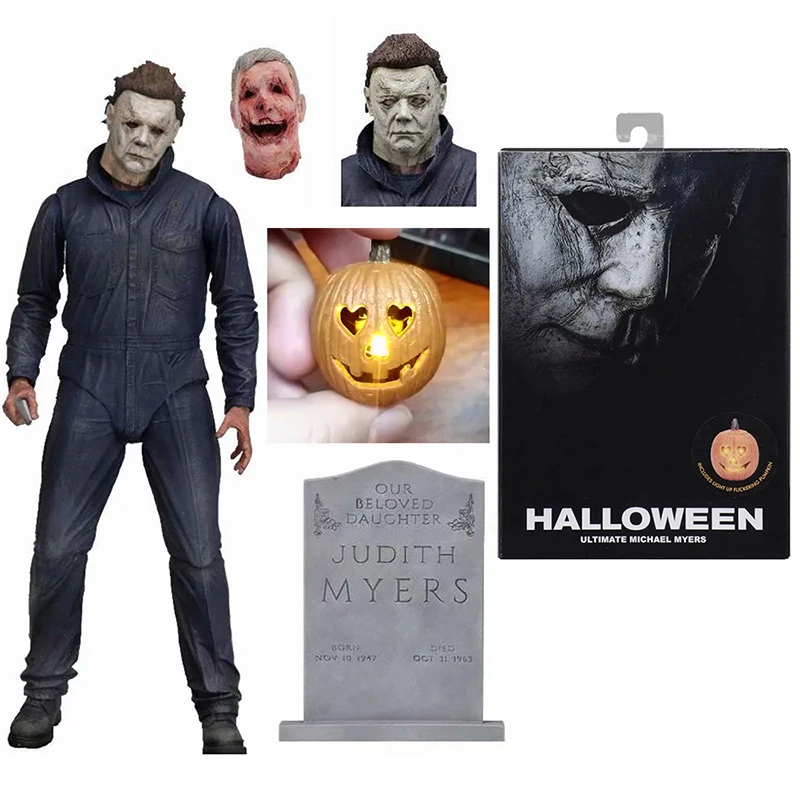 Figura NECA de calabaza con luz Led para Halloween, figura de acción de PVC definitiva de Michael Myers, muñeco de juguete, figura de terror de Navidad, regalo