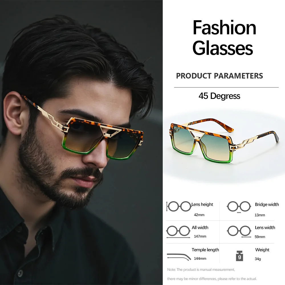Leichte, luxuriöse Vintage-Sonnenbrille mit Schildpattmuster, quadratischem Rahmen, moderne Metallstruktur, Pendler-Sonnenbrille für Herren