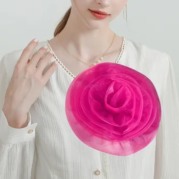 大きな赤い大きな手作りの縫製アップリケ、DIY縫製ブローチアクセサリー、バラの花パッチ、結婚披露宴、3Dファッション、28cm