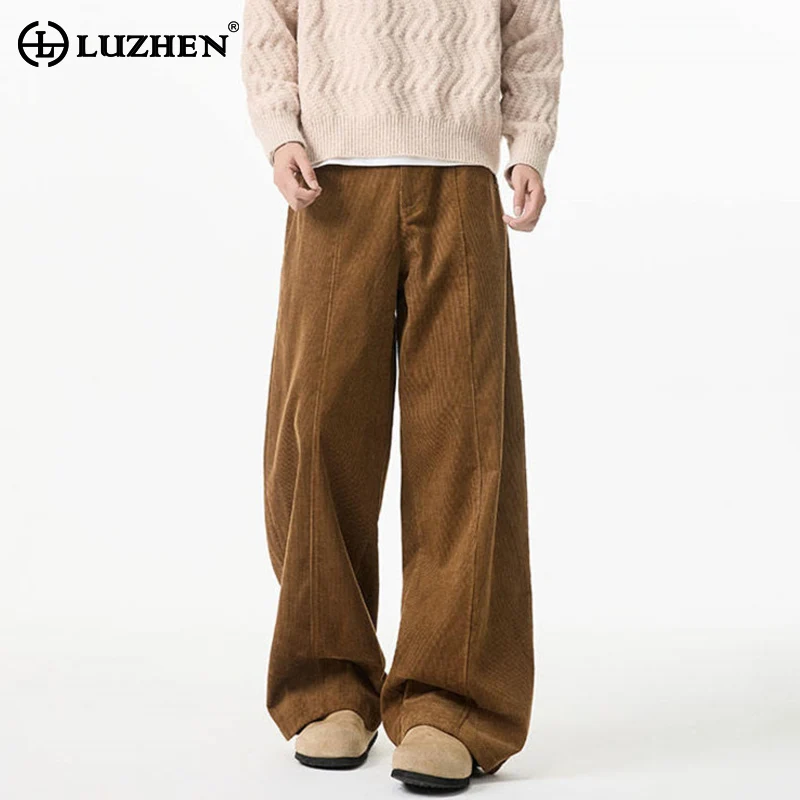 

LUZHEN Solid Color High Quality Corduroy Straight Tube Trousers Men's 2025 Autumn Fashion Loose Simple Casual Pants Male JY4125