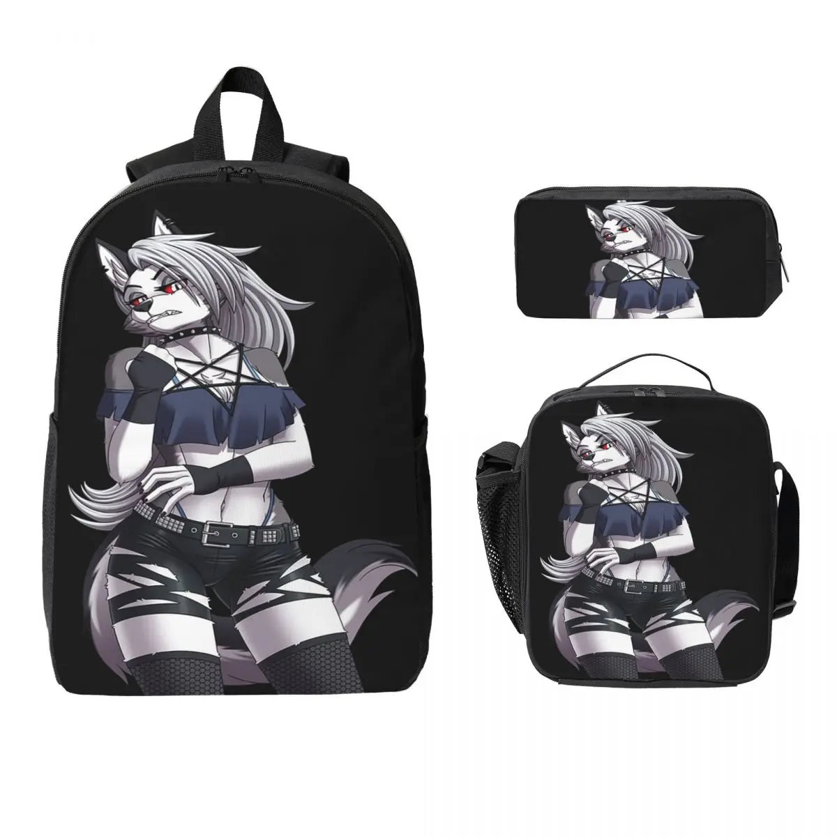 

Helluva Boss Loona Backpack Student Boys Girls BookBag School Bag Laptop Shoulder Bags 3ps Insulated Lunch Bag Pencil Case