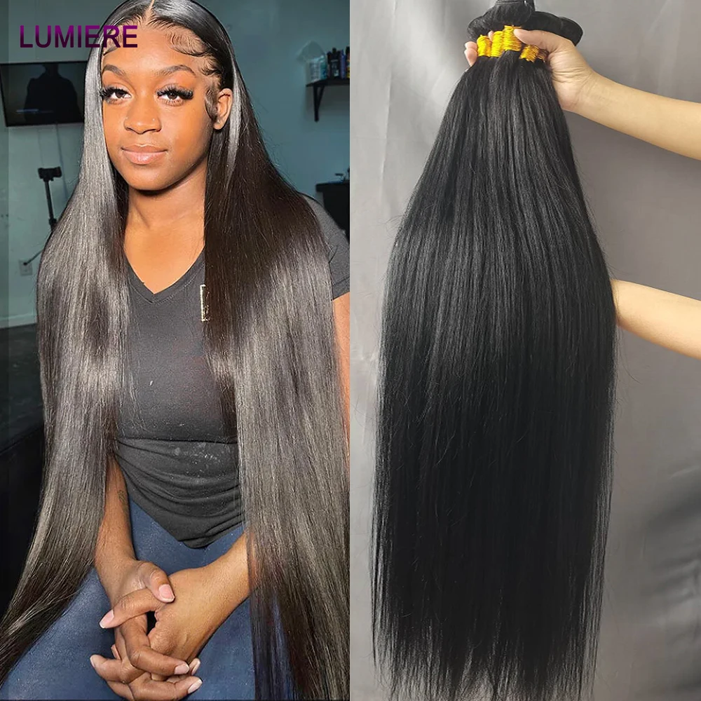 30 Inch Bone Straight 3/4 Bundles Deal Brazilian 100% Virgin Raw Unprocessed Human Hair Wavy Doule Drawn Bundles Weave Extension